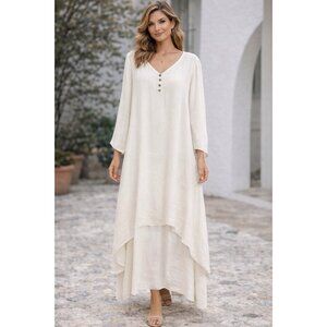 NWT  Ivory/White Boho Gauze Maxi Dress Layered V Neck Flowy SZ 5XL Lagenlook